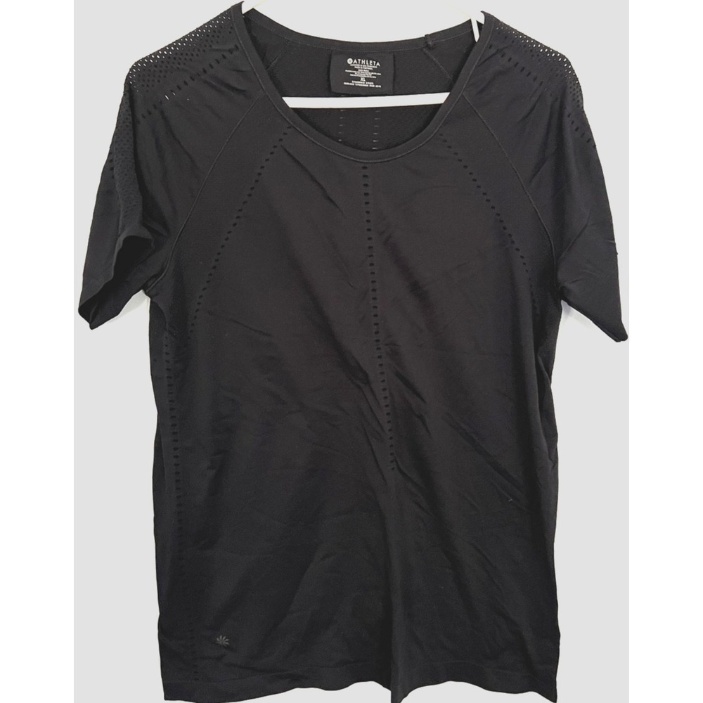 Athleta Shirt Womens XL Black Short Sleeve Mesh Ventilation Athletic Running EUC
